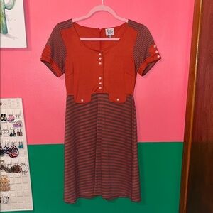 Chic Red and Gray Striped Mini Dress